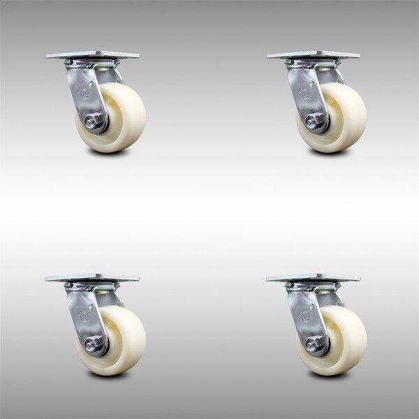 Service Caster 4 Inch Stainless Steel Nylon Wheel Swivel Caster Set with Roller Bearings SCC SCC-SS30S420-NYR-4 - main